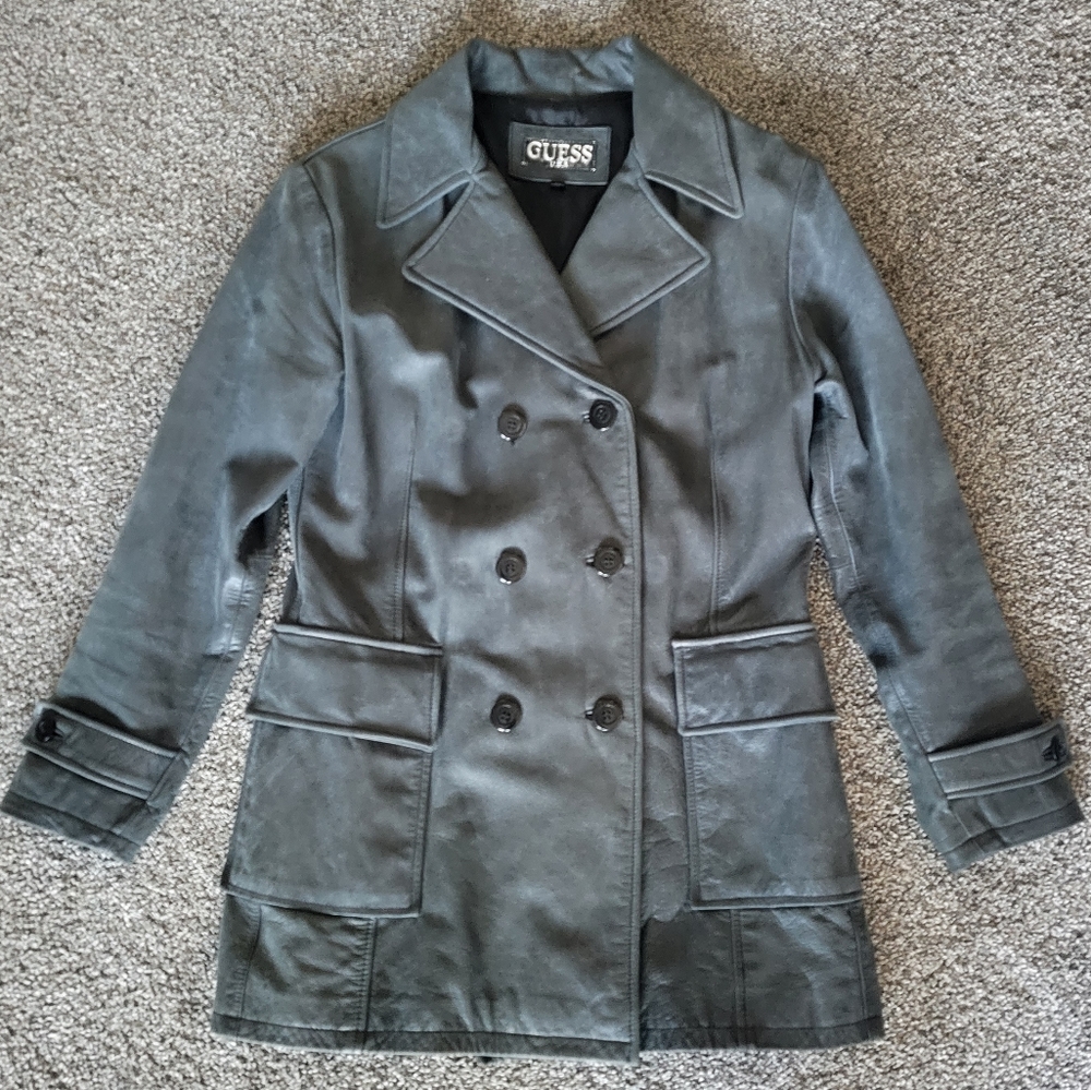 Guess Leather Peacoat Size Med